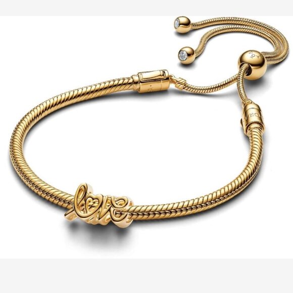 🩷Golden Love Script Charm Bracelet Set 14K Gold Plate with Gift Box Authentic🩷 - Picture 1 of 4